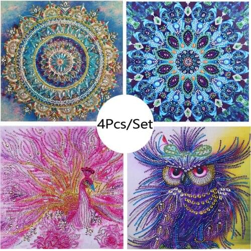 4Pcs/Set Special Shaped Diamond Painting Flower DIY 5D Partial Drill Cross Stitch Kits Crystal Rhinestone Arts Wall Decor Mosaic