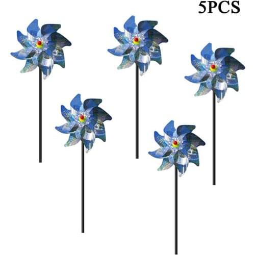 5PCS 8 Leaves Bird Repellent Laser Windmill Bird Repellent Windmill Sparkly Silver Pinwheels Deterrant For Garden Lawn Decor