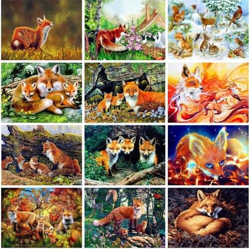 5D DIY Diamond Painting Full Round Fox Cross Stitch Diamond Embroidery Animals Bead Picture Kits Wall Decoration