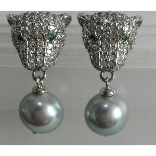 Free Shipping stunning a pair of natural south seas gray pearl earrings leopard