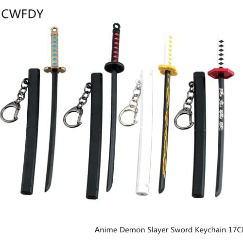 Demon Slayer Sword Keychain Japan Anime Demon Slayer Kimetsu no Yaiba Cartoon Kamado Tanjirou Blade of Ghost Weapons Props Gift