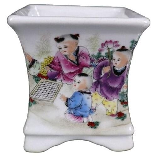 Famille rose baby play pattern square flower pot folk collection, home decoration, flower accessories, ancient porcelain