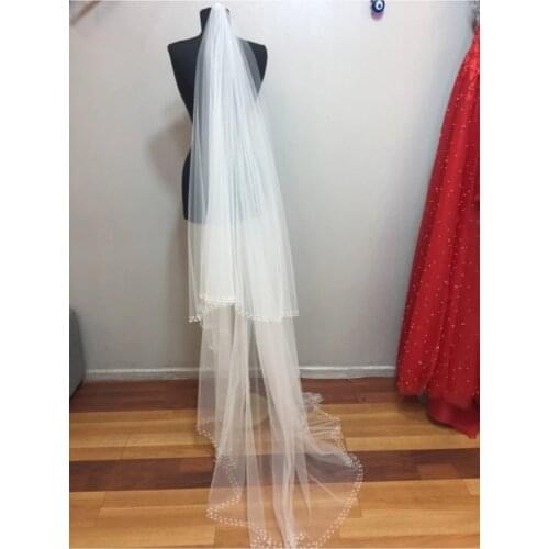 Bridal Long Veil, With Pearls Custom Design Wedding, Wedding Hair Accessory, Simple Natural, Transparent, emotional, Love Marriage