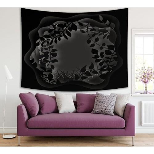 Tapestry Forest Grass with Tree Branches Leaves with Nature Paper Cutting Art Origami Printed Black Gray