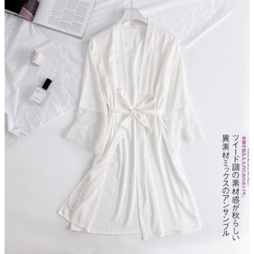 Hot White Women Silk Lace Robes Wedding Bridesmaid Bride Gown kimono Solid robe Sleepwear Nightgown Bridesmaid Robes size M-XXL