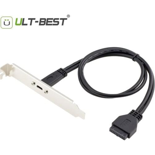 ULT-Best USB3.1 Type-C Female to USB 3.0 Motherboard 20Pin Panel Mount Cable With Rear PCI Back Panel Expansion Bracket 50cm
