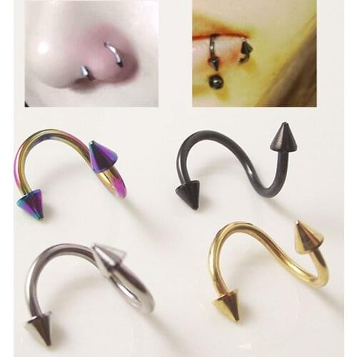 SaYao 5pcs/lot ball Spike Stainless Steel Nose Ring Spiral Rings Tragus Piercing Lip Ring earring labret promotion