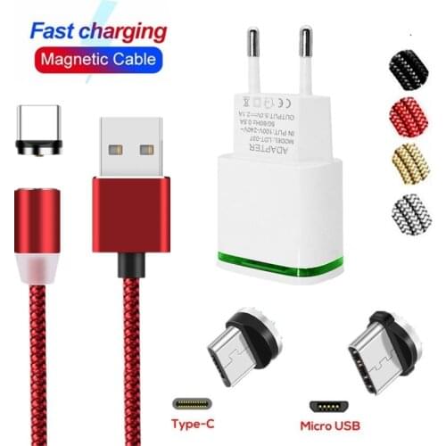 Fast Charging Micro USB C Magnetic Cable For Huawei honor 20 Pro 9x 10 i 8 9 lite 8A 8S 8X 8C Magnet Charger phone charger 2.1A