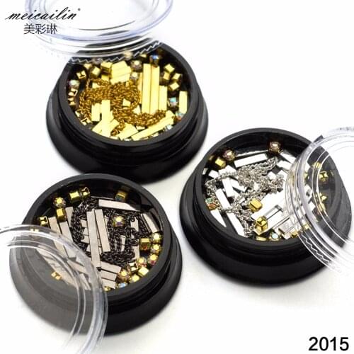 Meicailin Gold/Silver/Black 3D Nail Decorations Rivets Mix Metal Multi Studs Rhinestone Chain DIY Manicure Nail Art Decoration