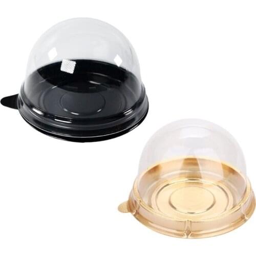 50 Pack Mini Round Plastic Moon Cake Box Muffins Box Cookies Muffins Dome Box Wedding Birthday Gift Box (80g,Black)