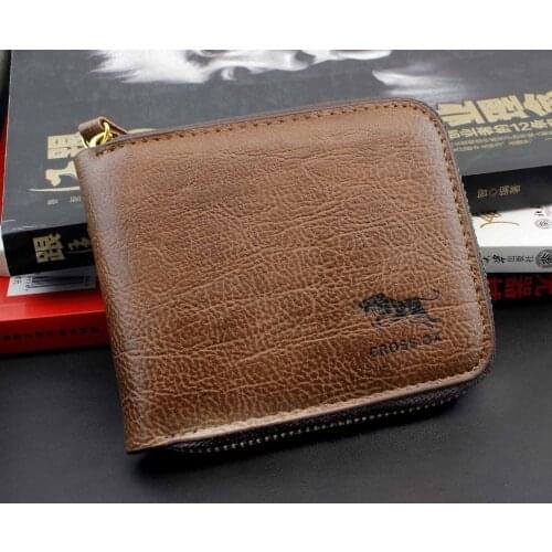 Mens Casual Zipper Leather Many Card Holder Coins Money Wallet Purse Brown PY01
