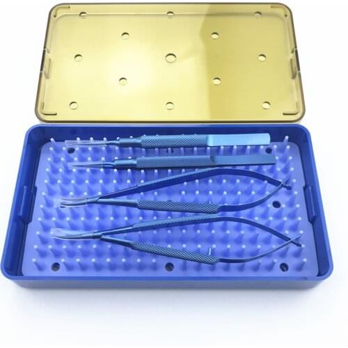 New 4pcs titanium instruments set forcep needle holder scissor + tray case box