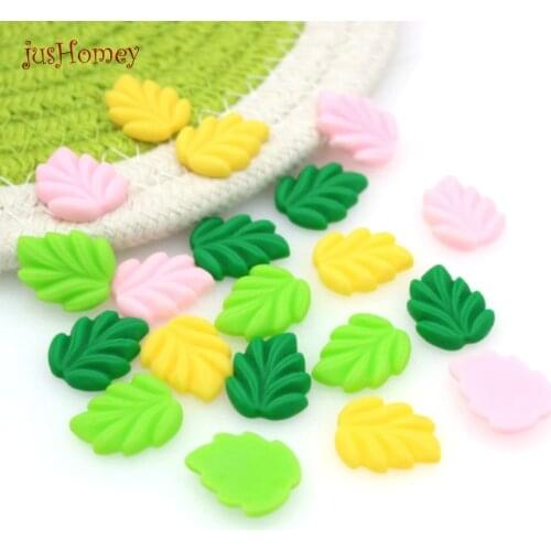 Set of 50pcs Resin Green Leaves Flatback Resin leaf Cabochons Artificial for phone Case DIY Decor 20mm