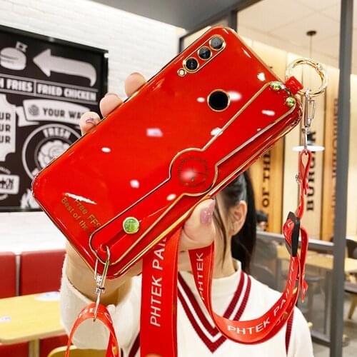 Nadege luxury Electroplated Lanyard Case For Huawei Honor 9x Pro Global version With fingerprint Wrist Strap Phone Holder Case