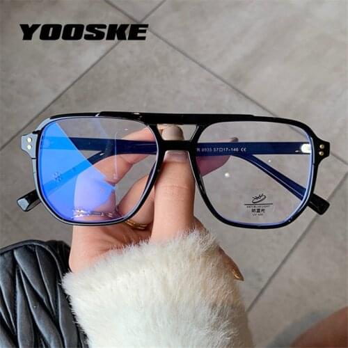YOOSKE Vintage Myopia Glasses Women Men Anti Blue Light Computer Eyeglasses Frames TR90 Optical Frame Retro Double Beam Design