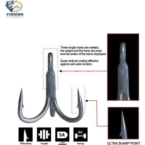 OD JS-47 Boat Fishing Super Antirust Triple Hook Gray Color 4X Strong Triple Fishing Hooks High Quality Fishhook #8~5/0 Tee Hook