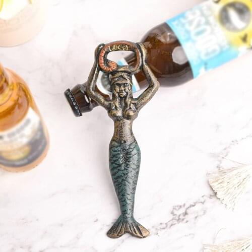 Sungmor Heavy Duty Cast Iron Bottle Opener - 7.5 Inch Metal Mermaid Hand Opener - Vintage Rustic Style Wine and Beer Bottle Cap