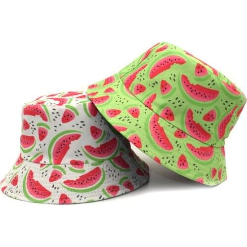 Spring Summer Watermelon Print Bucket Hat Men Women Fashion Hip Hop Reversible Harajuku Fisherman Hat Bob Girls Outdoor Panama
