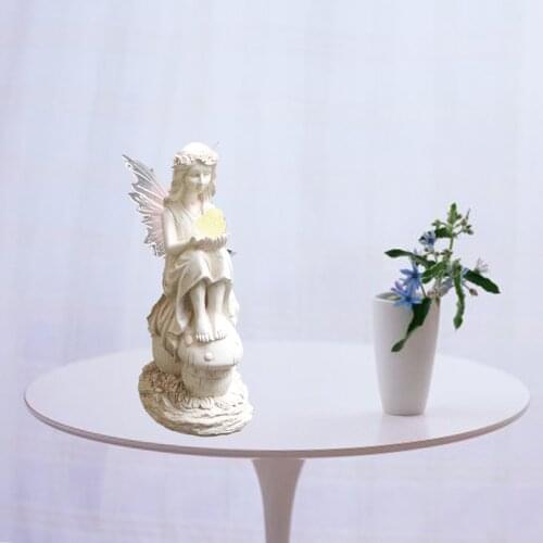 Resin Fairy Sculpture Portrait with Wing Solar Power Courtyard Pond Statue Ornaments Garden Decorations Lifelike Outline