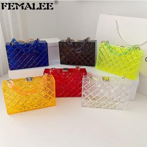 Acrylic Chain Transparent Box Jelly Handbags Clear PVC Women Mini Shoulder Bolsas 2021 Trendy Lattice Evening Crossbody Tote Sac