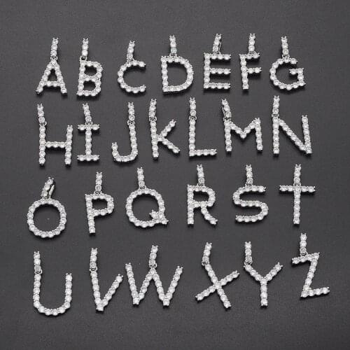 Silver Color Wholesale A-Z 26 Letters Real Iced out AAA Zircon Bling bling Brass setting CZ Hip Pop Pendant Necklace Jewelry