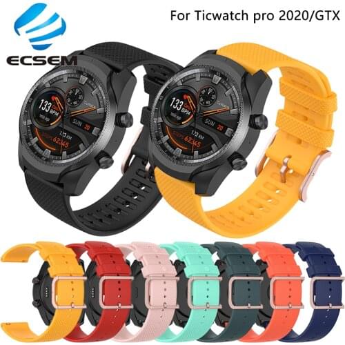 Silicone band for Ticwatch pro 2020 watch accessories strap for Ticwatch GTX wristband bracelet 22MM rubber texture band loop