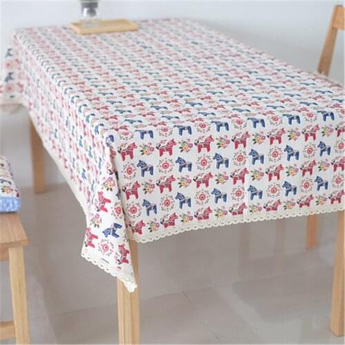 1Pcs Rural garden style Cotton and linen lace tablecloth Cartoon Horse Cat Rabbit table cloth Modern Fashion Tea tablecloth