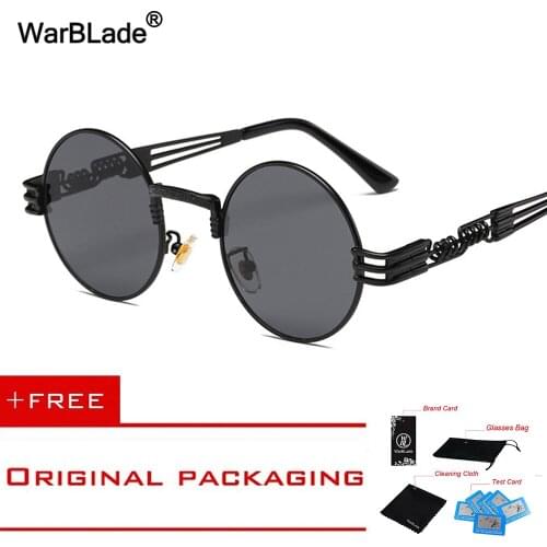 Gothic Steampunk Sunglasses Men Metal Round Shades Male Clear Sun Glasses For Women Hip Hop Steam Punk WarBLade