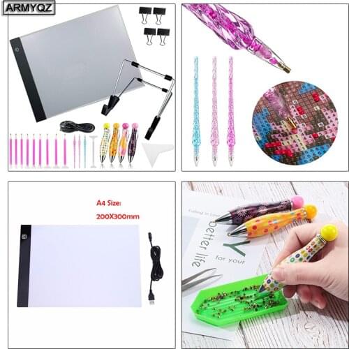 A4 LED Light Pad for Diamond Painting, USB Powered 5D Diamond Embroidery Accessories Light Board Tools Kit 18PC Point Drill Pen