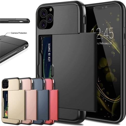 TPU Shockproof Shell For iPhone 11 Pro Max XS X XR Case Slide Armor Wallet Card Slots Holder Cover For IPhone 7 8 6 6s Plus 5 5s