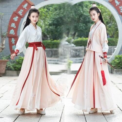 New white pink traditional cross collar Ru skirt Hanfu womens wear half arm daily female knight errant performance