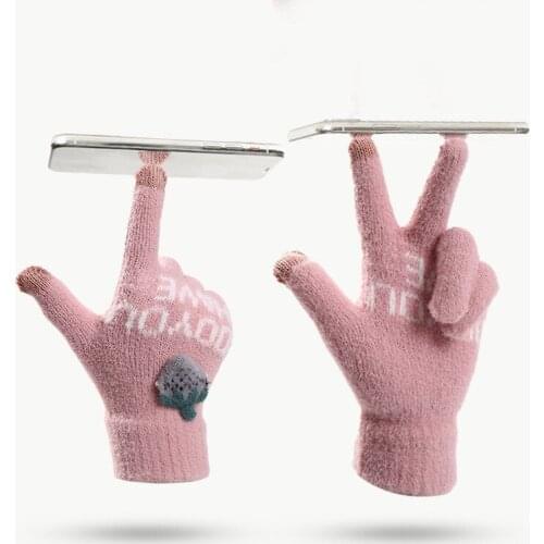 Womens Cashmere Knitted Winter Gloves Strawberry pattern Women Autumn Winter Warm Thick Gloves Touch Screen Skiing Gloves