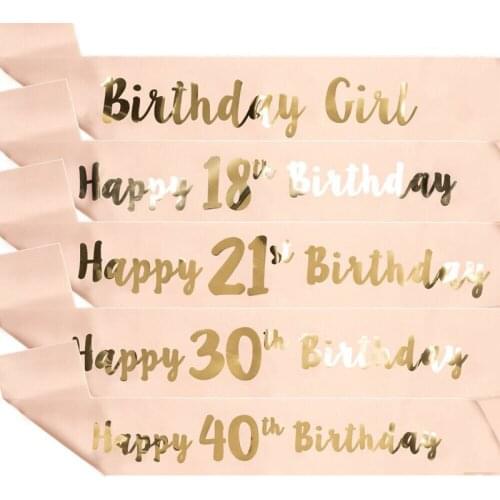 Gold Glitter Happy Birthday Party Favor Sash 16 18 30 40 50 60 70 Satin Sash Birthday Gifts Bachelorette Party Decorations Adult