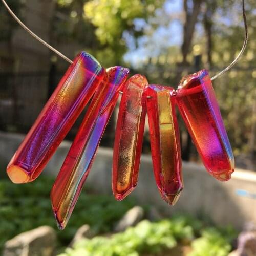 10pcs Red titanium rainbow aura lemurian quartz crystal point healing