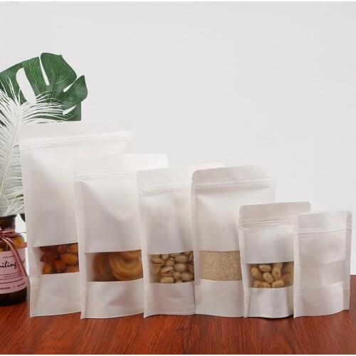 10Pcs/Lot Thickened Window Biscuit Pack Matte Kraft Paper Bag Nut Tea Self-Standing Ziplock Package Bag 14-26cm For Storage