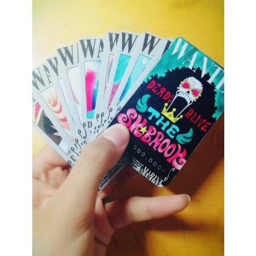 10 Pcs/set One Piece Wanted Crystal Card Luffy Zoro Nami Brook Straw Hat Pirates Wanted Frosted Mini Cards Sticker Toys For Kids