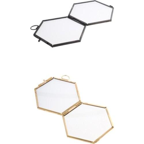 Pieces of 2 Modern Hanging Hexagon Glass Metal Photo Frame Home Decor Gold+Copper
