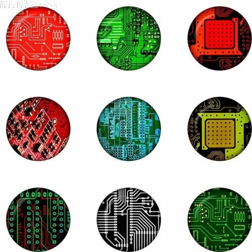 5Pcs/lot Handmade Glass Cabochon 25mm Printed Circuit Board Round Photo Cameo Pendant Accessories DIY Jewelry Making