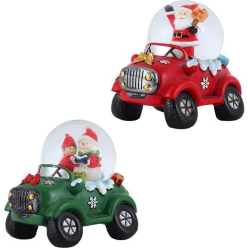 68UE Christmas Colored LED Lighted Snow Globe Car Village Santa Claus Snowman Luminous Glowing Clear Round Ball Xmas Decor