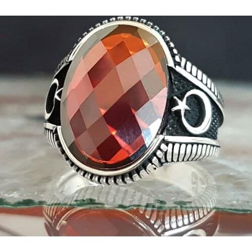 925 sterling Silver Zircon Stone Moon Star Detailed Male Ring