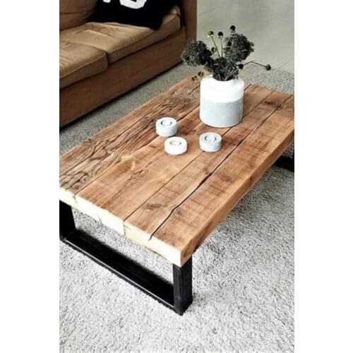 WorldWooden Wooden Natural Decorative Coffee Table with Metal Leg