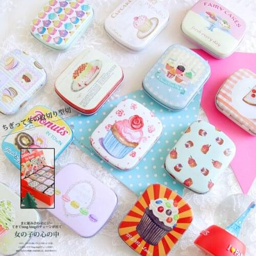 Home Office color Cake Illustration MINI Portable tin Pocket Headphone Storage boxes 48PC/LOT