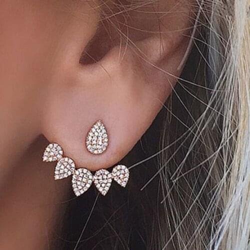 E0123 Korean Style Shiny Rhinestone Crystal Stud Earring Gold Color Water Design Earring Fashion Women Wedding Jewelry Wholesale