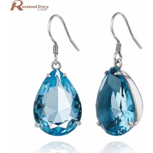 Ethnic Long Dangle Earrings Created Aquamarine Stone Handmade Statement Earring For Women 925 Silver Jewelry Ear Drops