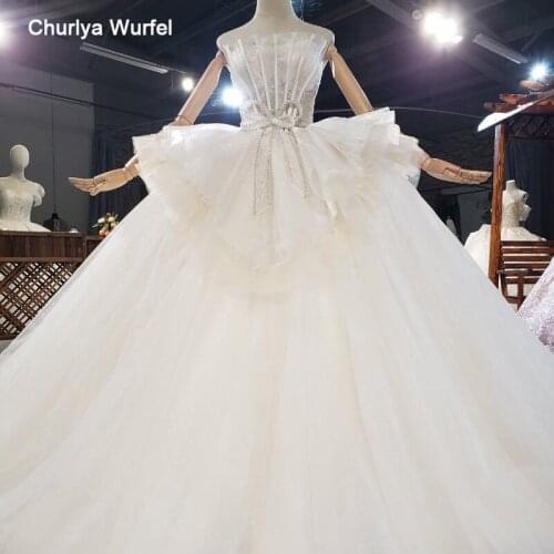 HTL1801 Ball-Gown Beaded Crystal Luxury Tulled Appliques Wedding Dress 2020 Bow Strapless With Sleeveless