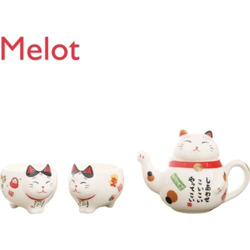 Ceramic Cute Cartoon Lucky Cat Flower Tea Creative Tea Set Set One Teapot Two Tea Cups