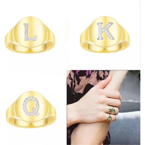 925 Sterling Silver Round Gold Color Initial Rings 3A Zircon Letter L K Q Name Ring for Women Girl Fashion Brand Fine Jewelry