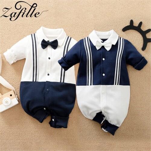ZAFILLE 100% Cotton Male Newborn Clothes Fake Belt Gentleman Costume Babys Rompers Jumpsuit For Kids One Year Old Clothes