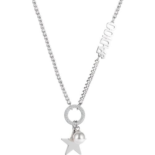 Korean Fashion Womens Neck Chain Pearl Star Round Zircon Pendants Necklace Stainless Steel Y2k Jewelry Sweater Chains Wholesale