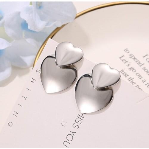 Fashion Heart Earrings For Women Metal Earing Jewelry Exaggerated Double Heart Earrings Gold Silver Color Earring Jewelry A241